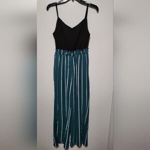 Black and Teal Striped Jumpsuit